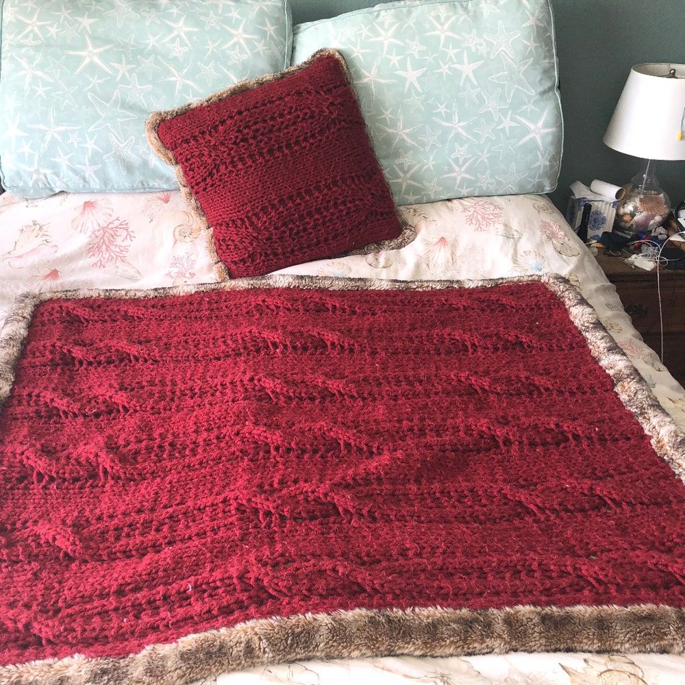 Pottery Barn Burgundy-Red Throw Blanket w/PIllow
